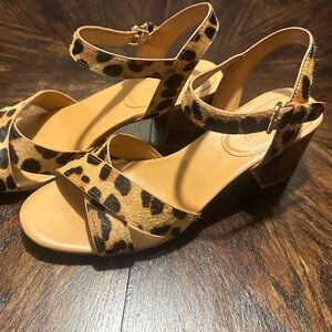 J. Crew Calfhair Lowblock Heel Sandals sz. 8